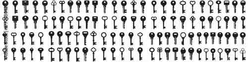 set of different keys isolated. Vector Black silhouettes. with white background