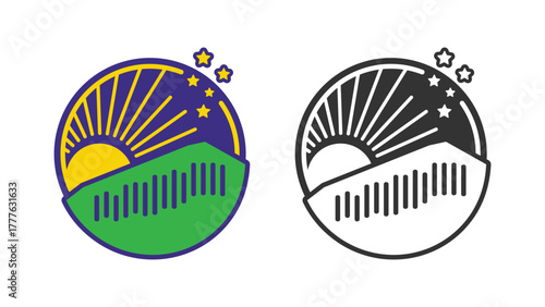 Nature park logo with sun, mountain and stars