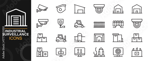 Modern line icons of building protection and industrial monitoring systems