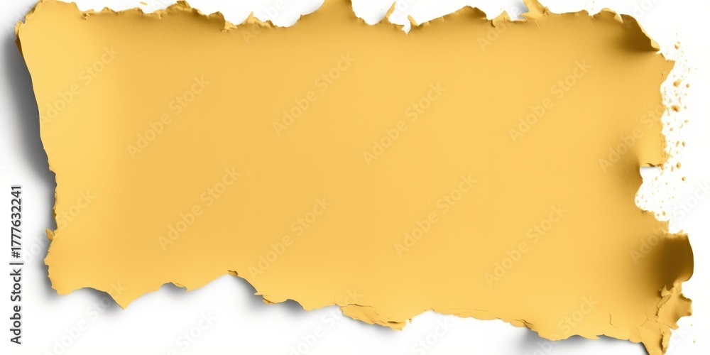 Fototapeta premium A textured, torn piece of golden paper with a smooth finish, showcasing a vibrant hue and irregular edges for artistic or decorative use.