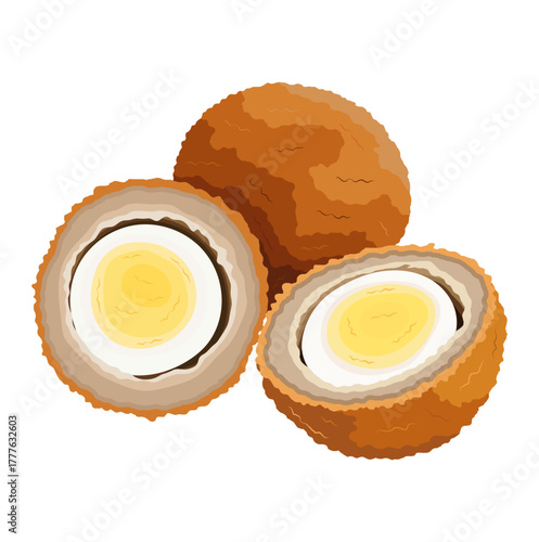 Scotch Egg with Slices Illustration Isolated on White Background