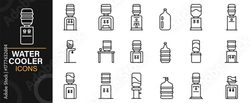 Modern minimal icon pack of purified water and dispenser graphics