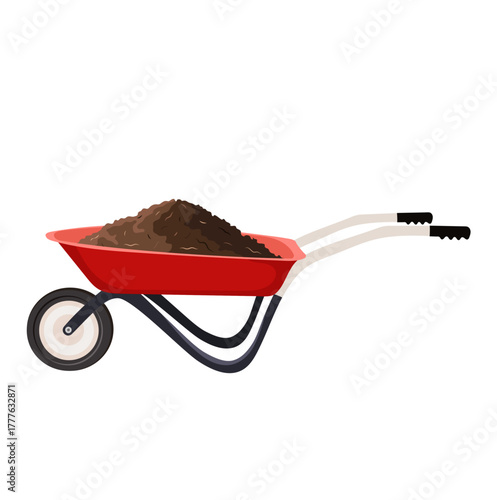 Red Wheelbarrow with Soil Illustration Isolated on White Background