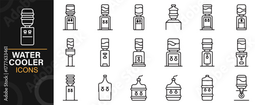 Modern line icons of office water coolers and dispensers collection