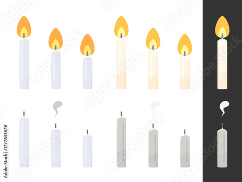かわいいろうそくの点火と消火のイラスト素材セット