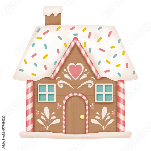Cute Gingerbread Candy House Illustration