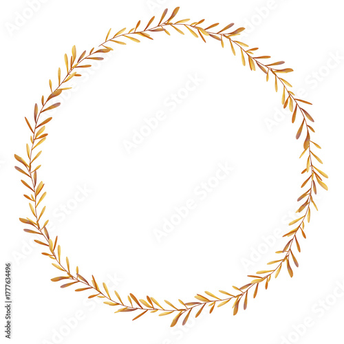 Golden Autumn Leaf Circle Frame Background 