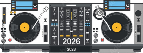 Turntableconsolefordjpartyin2026isolatedonwhitebackground