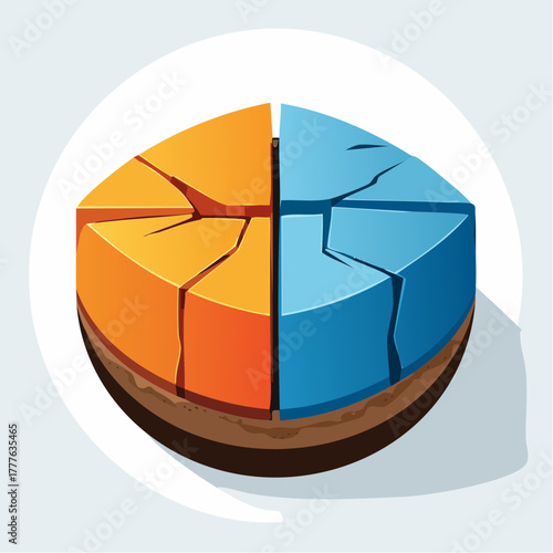 Conceptual earth model showing subducting tectonic plates with cracks