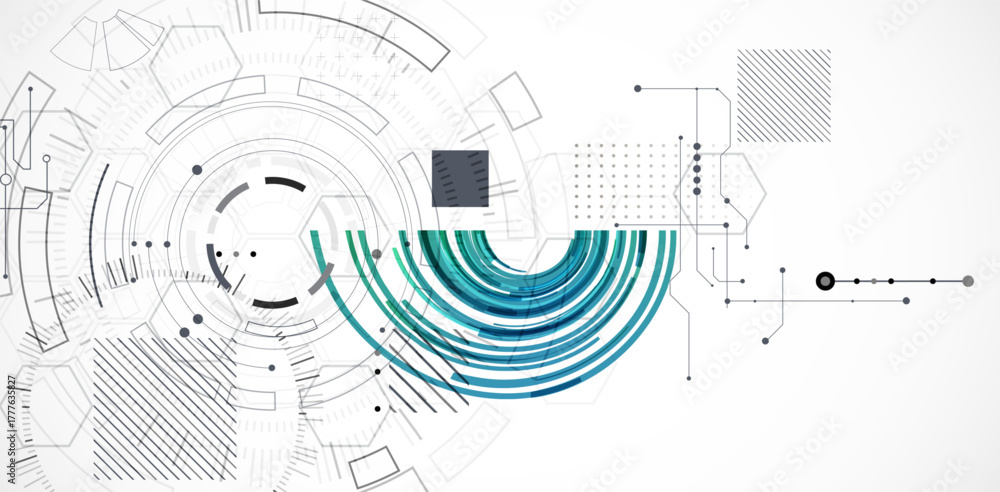 Obraz premium Abstract background. Scientific and technological concept with the use of technical elements formed in the shape of a circle. Vector