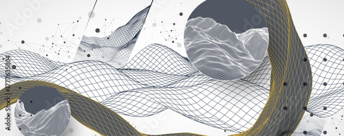 The abstract wave is made in a frame style. Template for science and technology presentation. Vector art.