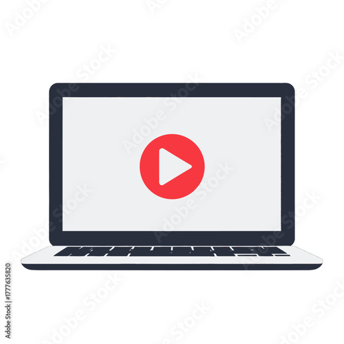 Laptop Displaying Play Button Icon for Digital Media Playback and Online Content Streaming
