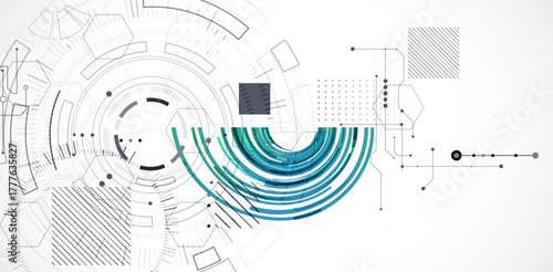 Abstract background. Scientific and technological concept with the use of technical elements formed in the shape of a circle. Vector