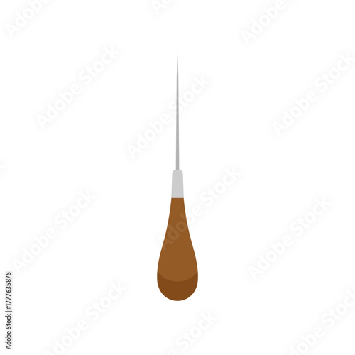 Sharp awl flat design vector illustration. wooden awl flat leatherwork shoemaking flat color vector illustration template design