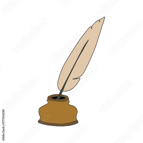 Elegant quill pen and inkwell evokes classic writing and creativity vector illustration