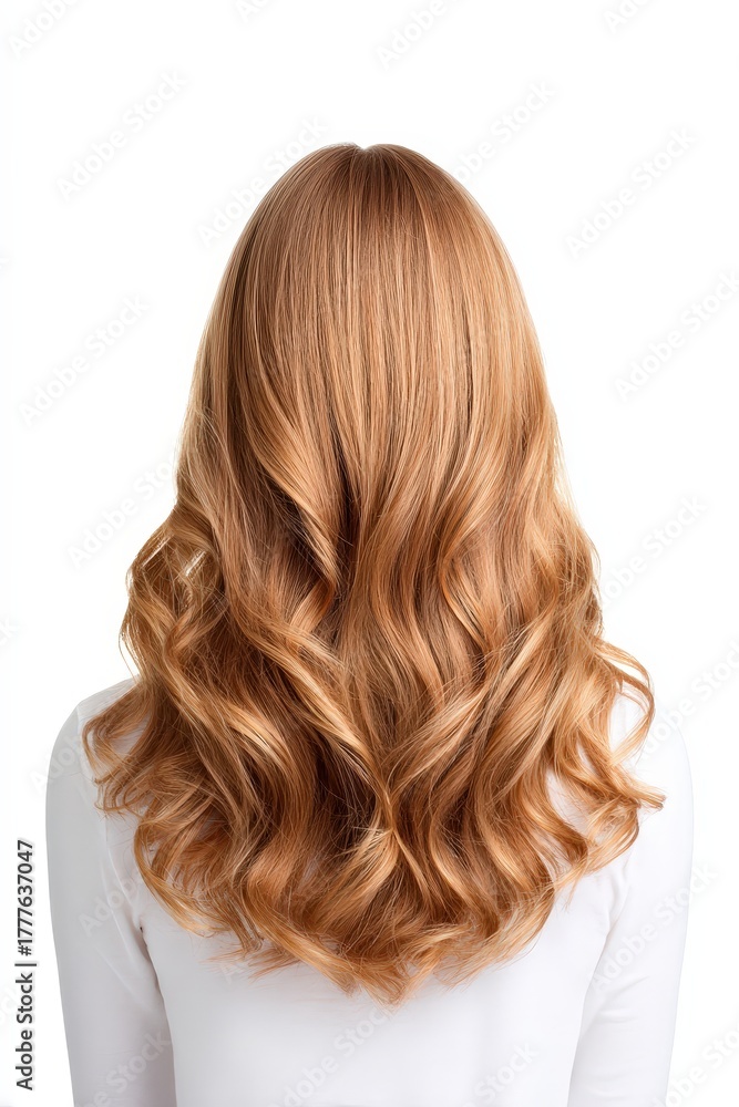Naklejka premium Long Wavy Hair in Warm Ginger Color on a White Background