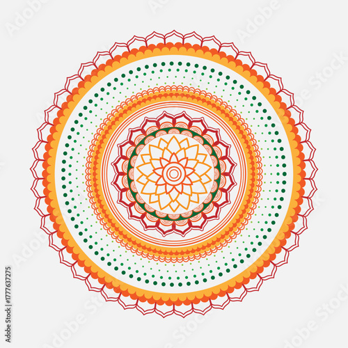 This colorful mandala features vibrant concentric circles radiating from the center, creating an energetic and joyful vibe.