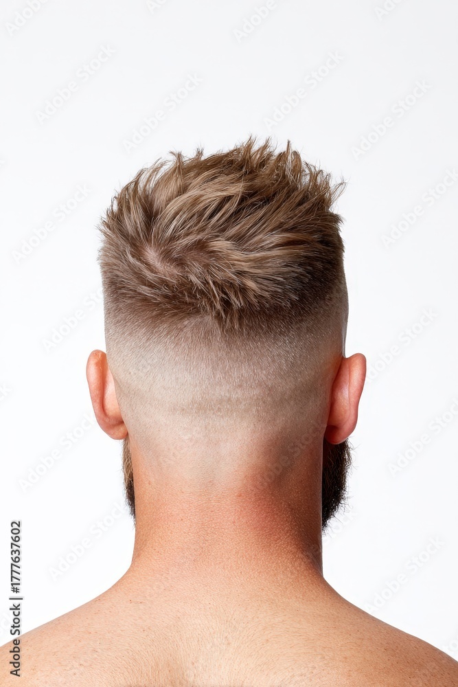 Obraz premium Modern Men's Haircut with Short Fade and Textured Top Style