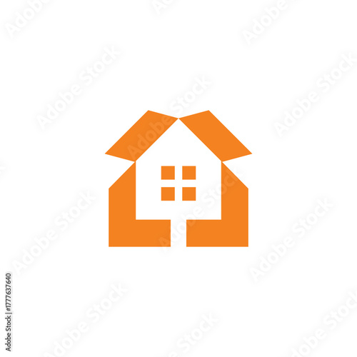 home cardboard box simple geometric packaging logo vector
