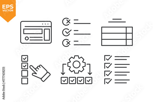 Set of line icons Taks, Checkmark, List. Outline icons collection stock illustration stock illustration