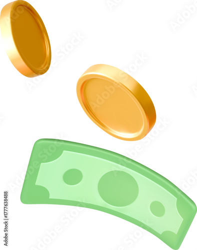 Banknote and Coins Flying
