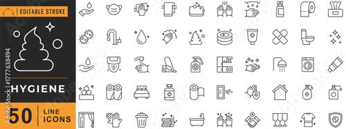 Hygiene line icon set. Editable stroke. Vector illustration.