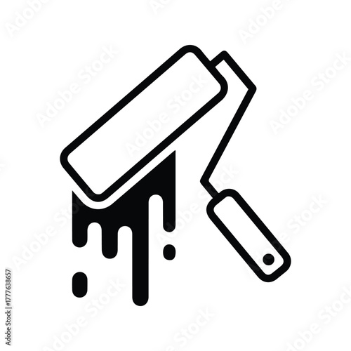 Paint roller icon with dripping paint, renovation tool vector symbol