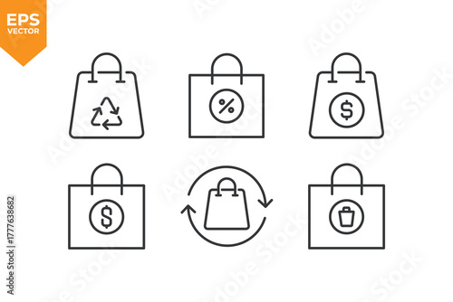Set of line icons Shopping Bag. Outline icons collection stock illustration stock illustration
