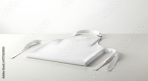 Elegant and crisp white apron, meticulously folded and presented on a bright, minimalist background, perfect for culinary and crafting endeavors