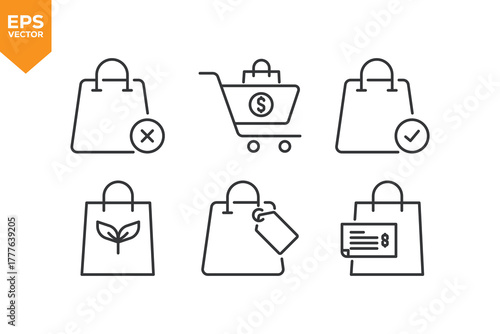 Set of line icons Shopping Bag. Outline icons collection stock illustration stock illustration