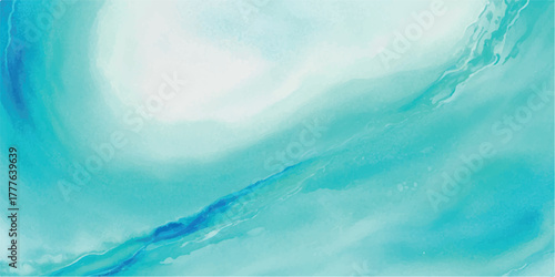 Abstract turquoise watercolor background fluid art painting with light and dark shades perfect for backgrounds and textures