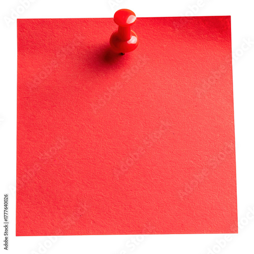Red Sticky Note with red Pushpin Isolated on Transparent Background. Red sticky post it note with red pushpin isolated on transparent background