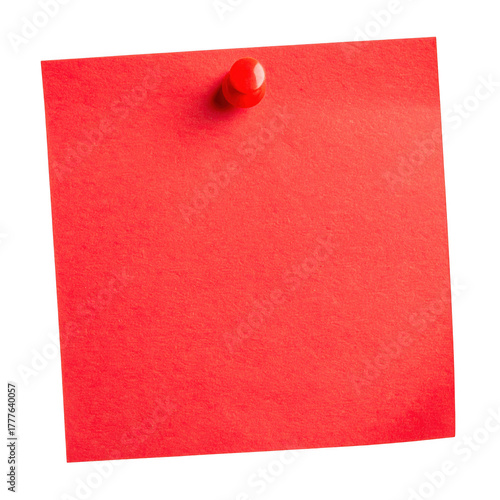  Red Sticky Note with red Pushpin Isolated on Transparent Background. Red sticky post it note with red pushpin isolated on transparent background