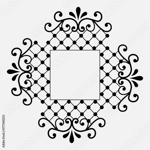 This black and white mandala features a symmetrical design with detailed linework, forming a delicate and elegant border pattern. Its minimalistic monochrome style emphasizes balance and harmony.