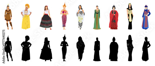 Diverse group of woman wearing traditional clothing from different cultures around the world.