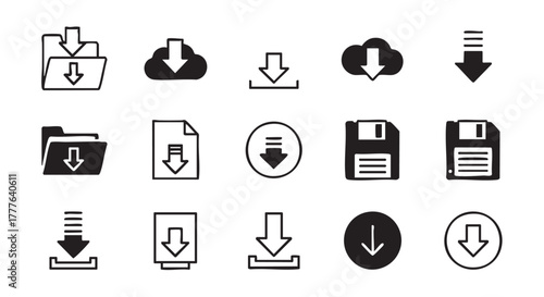 Download icons representing file transfer and cloud storage in vector format