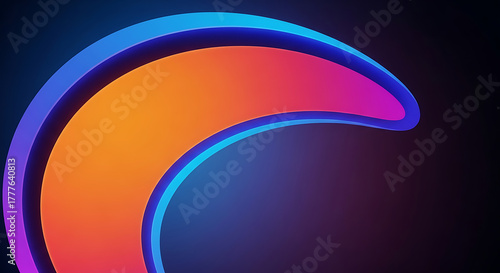 Vibrant Neon Crescent Shape on Dark Background