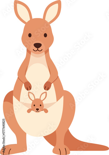 Cute kangaroo and joey cartoon illustration