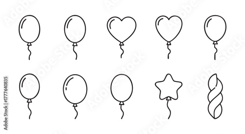 Four Simple Balloon Icons on a White Background in Minimalist Style