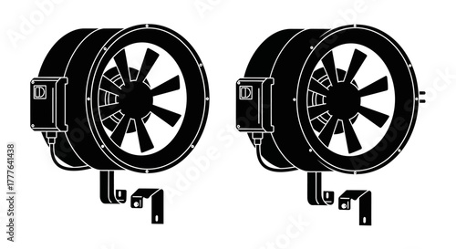 Two black and white depictions of electric scooter wheels with motors
