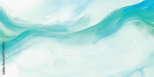 Abstract watercolor painting with flowing turquoise and white brushstrokes creating a serene and calming background perfect for graphic design