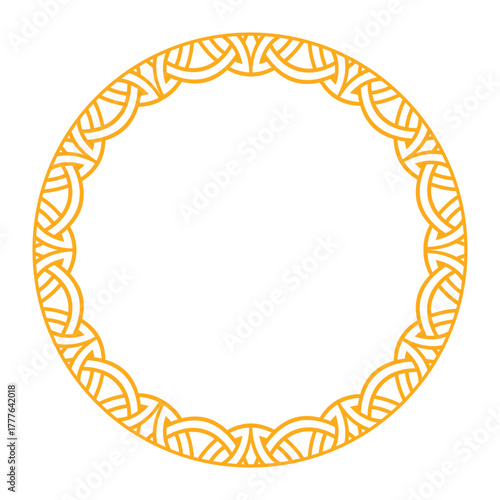 Elegant circular frame with intricate celtic and viking patterns in a minimalist style.