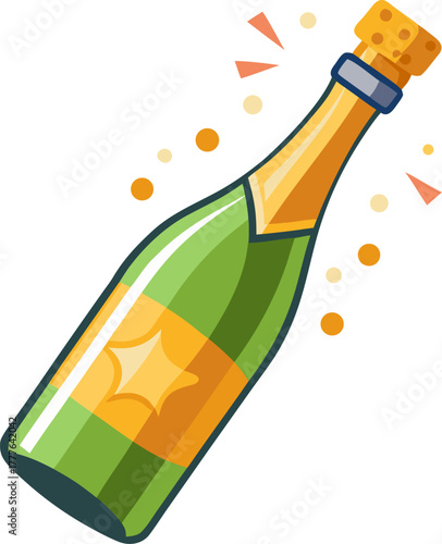 Champagne bottle with popping cork , white background 