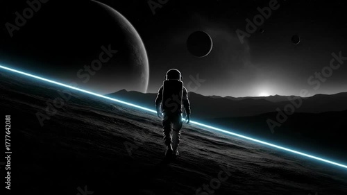 animated looped background astronaut walking vj loop