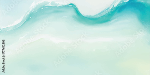 Abstract watercolor wave background fluid art painting with teal and white colors perfect for summer designs and backgrounds