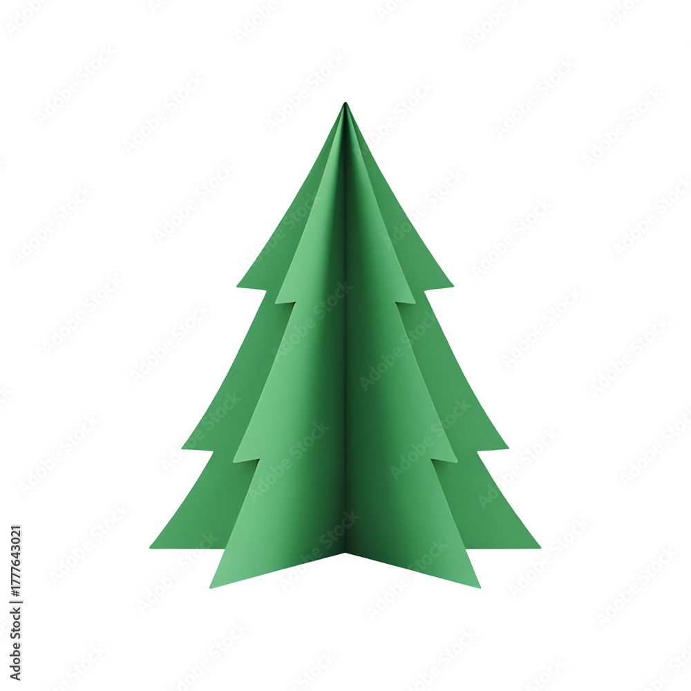 Obraz premium Watercolor 3D Paper Craft Christmas Tree Green