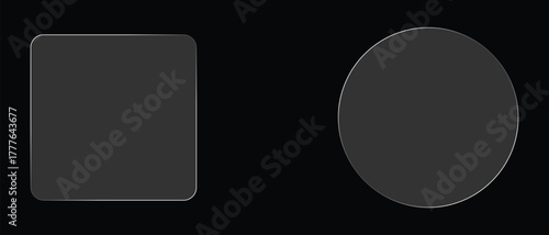 3D square and round buttons in the liquid glass style. . Transparent frames and buttons. Vector illustration.
