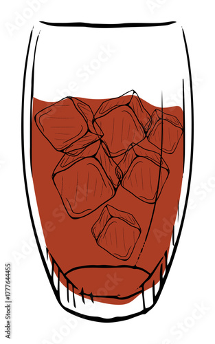 Illustration of a cocktail with ice cubes in a glass, showcasing an elegant and classic design.