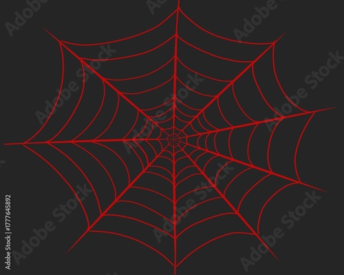 A detailed red spider web illustration isolated on a black background. 