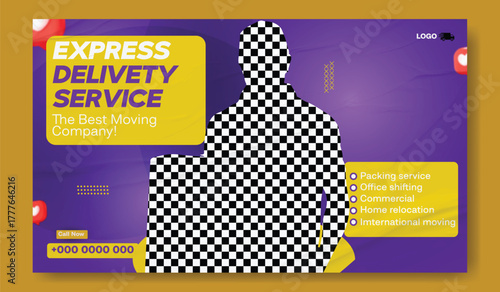 Professional express delivery service and moving company with happy customer and package.
Express delivery service flyer with happy courier and package for online orders and fast shipping.
Happy man.